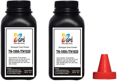 GPS Colour Your Dreams Refill TN-1020 Toner Powder Refill for Brother HL-1111, HL-1201, HL-1211W, DCP-1511, DCP-1514, DCP-1601, DCP-1616NW, MFC-1811, MFC-1814, MFC-1911NW Pack Of 2 Bottle With Nozzle 80gm Black Ink Toner Powder