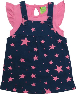 Clothe Funn Dungaree For Baby Girls Casual Printed Pure Cotton(Dark Blue, Pack of 1)