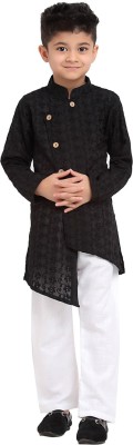 JS COLLECTION Boys Festive & Party Kurta and Churidar Set(Black Pack of 1)