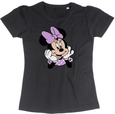 Minnie Girls Printed Pure Cotton T Shirt(Black, Pack of 1)