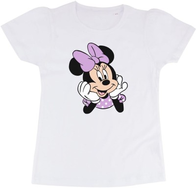 Minnie Girls Printed Pure Cotton T Shirt(Multicolor, Pack of 1)