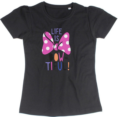 Minnie Girls Typography, Printed Pure Cotton Regular T Shirt(Black, Pack of 1)