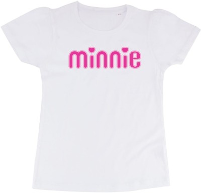 Minnie Girls Typography Pure Cotton T Shirt(White, Pack of 1)