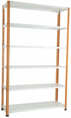 Spacious Slotted angle crc sheet 6 shelves multipurpose powder coating storage rack 122487 ( Orange & ivory ) Luggage Rack 20 Gauge shelves & 14 Gauge Angle Luggage Rack Luggage Rack