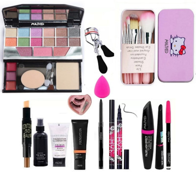 Maived 7pcs Makeup Brush set with 5024 Tya Makeup Kit ,3D Contour stick, Primer, Fixer, High Quality Foundation, kajal, Waterproof 36H Sketch eyeliner and 3in 1 Combo Set, Eyelashes Curler and eyelashes with Glue and Beauty Blender (Pack of 12) Maived 7pcs Makeup Brush set with 5024 Tya Makeup Kit ,3D Contour stick, Primer, Fixer, High Quality Foundation, kajal, Waterproof 36H Sketch eyeliner and 3in 1 Combo Set, Eyelashes Curler and eyelashes with Glue and Beauty Blender (Pack of 12)
