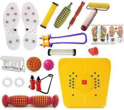 AcuH C-1209KP 2000 Acupressure Massager & Sujok Therapy Tools Combo Kit For Stress Pain Relief Natural Care With Bio-Magnetic Power Foot Mat & Shoe Sole Foot Roller-Pyramidal Cuts Wooden Fitness kit Massager(Multicolor)