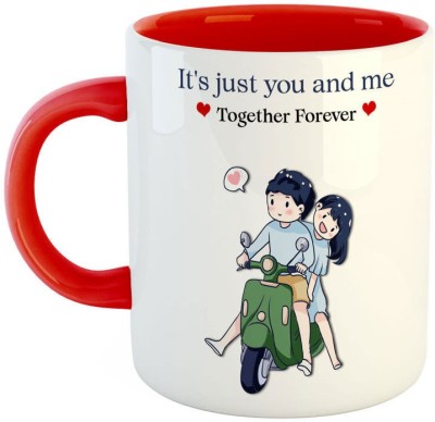 ARTBUG It's Just You and Me Together Forever Ceramic Coffee Best Gift for Wife, Husband, Hubby Birthday, Anniversary, Valentines Day - Red Ceramic Coffee Mug(350 ml)