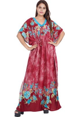 Kastoori Creation Floral Print Satin Blend Women Kaftan