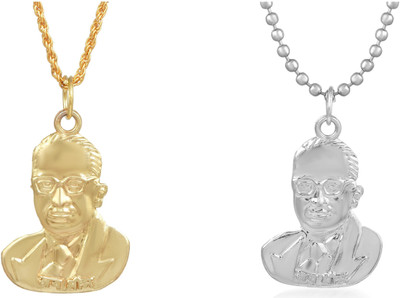 DULCI Combo of Gold & Silver Plated Brass Dr. Bhimrao Ramji Ambedkar Image Chain Necklace Pendant Locket Combo Jewellery for Men/Women Gold-plated, Silver Brass Pendant