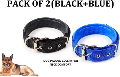 Hachiko Premium Quality Pack of 2(Black,Blue)Dog Collar+Collar For All Large Breed Dogs. Dog Everyday Collar(Large, Black,Blue)