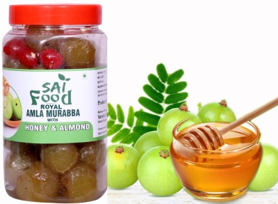 SAI Food Homemade Organic Royal Amla Murabba with Honey & Almond (Badam) (Ingredients: Amla Honey Muskmelon Seeds Cardamom/Elaichi Red Karonda Cherry Almond/Badam) 1Kg Amla Murabba(1 kg)