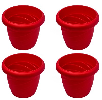 GEMPLAST by GEMINI PLASTICS Flora Planters Plastic Flower Pots (8inch) Red-U.V Protected Garden Planter- for Both Indoor and Outdoor Gardening 4 Plant Container Set(Pack of 4, Plastic)