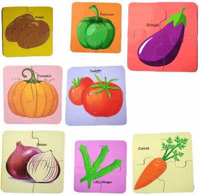 DgCrayons Wooden Colorful 4 Pic Vegetables Puzzle Set of 8 Block Jigsaw Floor Puzzle Early Education for Kids and Toddler Boys Girls Age 3+(32 Pieces)