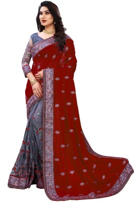 MURTHIRUPI Embroidered Bollywood Net, Art Silk Saree(Maroon)