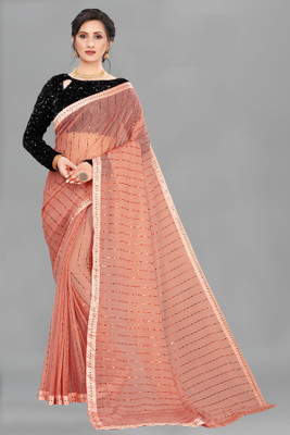 Nepyun Collection Embellished Bollywood Lycra Blend Saree(Orange)