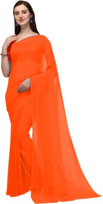 GajGajra Solid/Plain Daily Wear Georgette Saree(Orange)