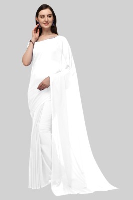 IRIS Self Design, Solid/Plain Bollywood Georgette Saree(White)