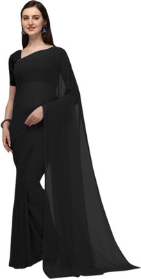 IRIS Self Design, Solid/Plain Bollywood Georgette Saree(Black)
