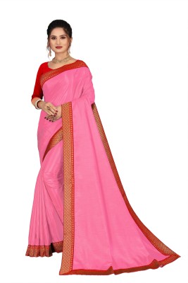 Prutha Fashions Solid/Plain Bollywood Art Silk Saree(Pink)