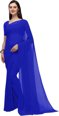 GajGajra Solid/Plain Daily Wear Georgette Saree(Blue)