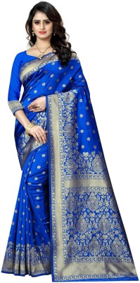 Shoppershopee Woven Kanjivaram Silk Blend, Art Silk Saree(Blue)