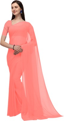 GajGajra Solid/Plain Daily Wear Georgette Saree(Pink)