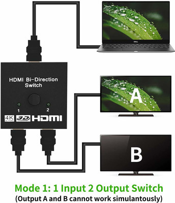 TERABYTE 4K HDMI Switch 3D - 2 Port Bi-Directional Manual Button HDMI Switch 2 in 1 Out or 1 in 2 Out Splitter Supports 1080p 2k 4k Full hd Support Media Streaming Device(Black)