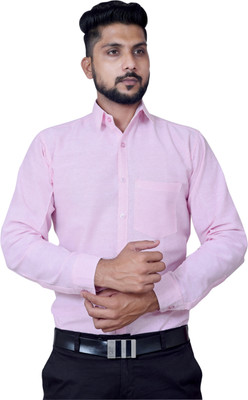 W S TEXTILE Men Self Design Formal Pink Shirt