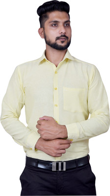 A A ENTERPRISES Men Self Design Formal Yellow Shirt