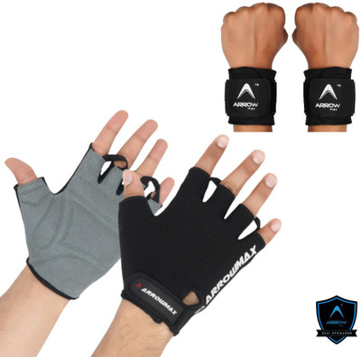 ArrowMax SPORTS FITNESS GLOVES WITH WRIST SUPPORT CYCLING GYM GLOVES Gym & Fitness Gloves(Black, grey)