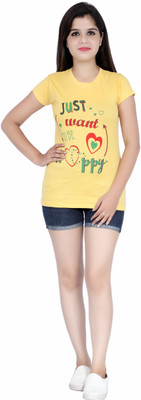 Perfect Outlet Printed Women Round Neck Yellow T-Shirt
