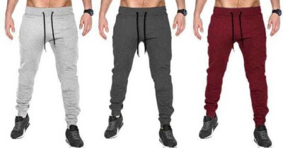 WILD KICKER Solid Men Grey, Grey, Maroon Track Pants