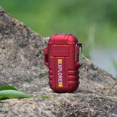 Explorer Plasma Windproof USB Rechargeable Flameless Dual Electric Arc Lighter with Lanyard Emergency Whistle Survival Gear for Outdoor Camping Survival Waterproof Flameless Electric Lighter-Dual Arc Plasma Beam Lighter-USB Rechargeable-Windproof And Flameless Lighter | Cigarette Lighter(Red)