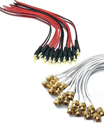 Daz Cam Branded Pack of 20+20) Combo of 20 Pieces BNC Connector with Copper Wire Molded - 16CM (White) and 20 Pieces DC Power Pigtail Male Cables with 2.1mm Connectors Barrel Jack for CCTV Camera - 16cm (Red & Black) Pigtail Wire Connector