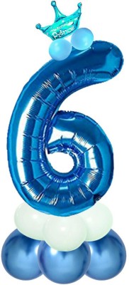 Shopperskart Solid Presents 6th/Sixth Number Prince Foil Balloon Set for Birthday Party Decoration Balloon(Blue, Pack of 13)