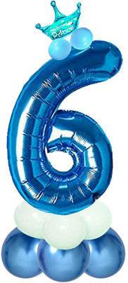 Shopperskart Solid Presents 6th/Sixth Number Prince Foil Balloon Set for Birthday Party Decoration Balloon(Blue, Pack of 13)