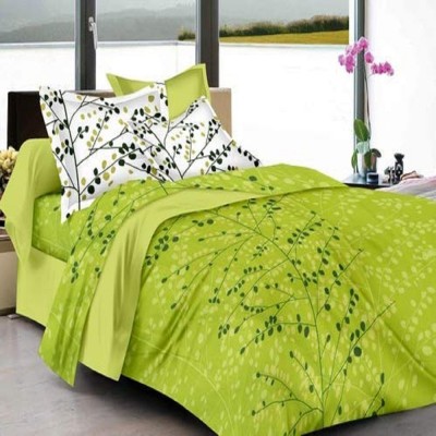 Home@shop 144 TC Cotton Double Printed Flat Bedsheet(Pack of 1, Green)