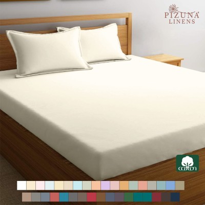 Pizuna 400 TC Cotton Queen Solid Fitted (Elastic) Bedsheet(Pack of 1, NEWIVORY)