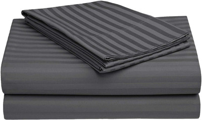 Icm 210 TC Satin Double Striped Flat Bedsheet(Pack of 1, Gray)