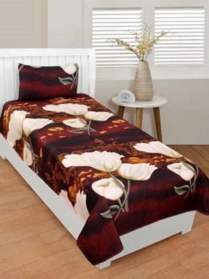 TerryFox 180 TC Polycotton Single Floral Flat Bedsheet(Pack of 1, Multicolor)