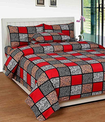 syawam 120 TC Polycotton Double 3D Printed Flat Bedsheet(Pack of 1, Red & Black)