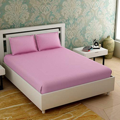Icm Satin Double Flat 210 TC Striped Bedsheet(Pack of 1, Baby pink)