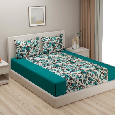 SWAYAM 210 TC Cotton Double Printed Bedsheet(Pack of 1, Turquoise)