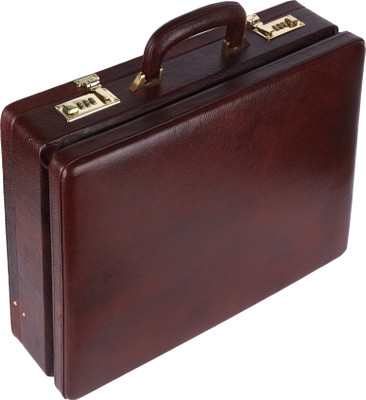 india leather 17 Inch Expandable Premium Genuine Leather Briefcase/ Attaché With 3 Digits Combination Dual Customizable Lock Large Briefcase - For Men(Brown)