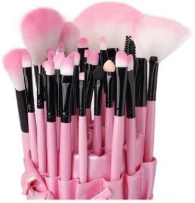 Signature X Professionals 24 Pcs Professional Wooden Handle with Leather Cover Full Makeup Brush Set (Pink) (Pack of 24)(Pack of 24)