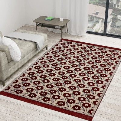 moninfinity Maroon Velvet Carpet(5 ft,  X 7 ft, Rectangle)