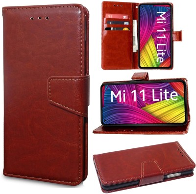 Unistuff Flip Cover for Mi 11 Lite, Xiaomi 11 Lite NE 5G(Brown, Dual Protection, Pack of: 1)