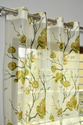 Panipat Textile Hub 274 cm (9 ft) Net Semi Transparent Long Door Curtain (Pack Of 2)(Floral, Green)