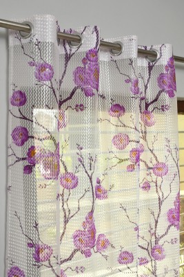 Panipat Textile Hub 152 cm (5 ft) Net Semi Transparent Window Curtain (Pack Of 2)(Floral, Purple)