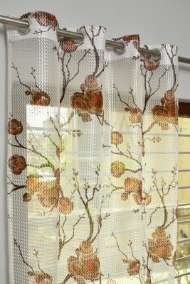 Panipat Textile Hub 274 cm (9 ft) Net Semi Transparent Long Door Curtain (Pack Of 2)(Floral, Brown)
